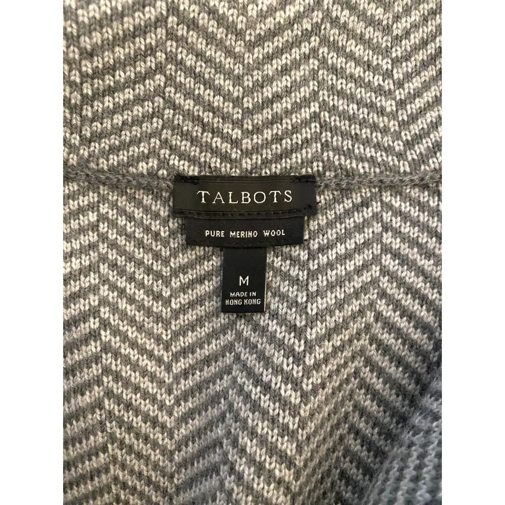 Talbots 100% Merino Wool Herringbone Knit Blazer Jacket Medium Grey Soft NWOT M